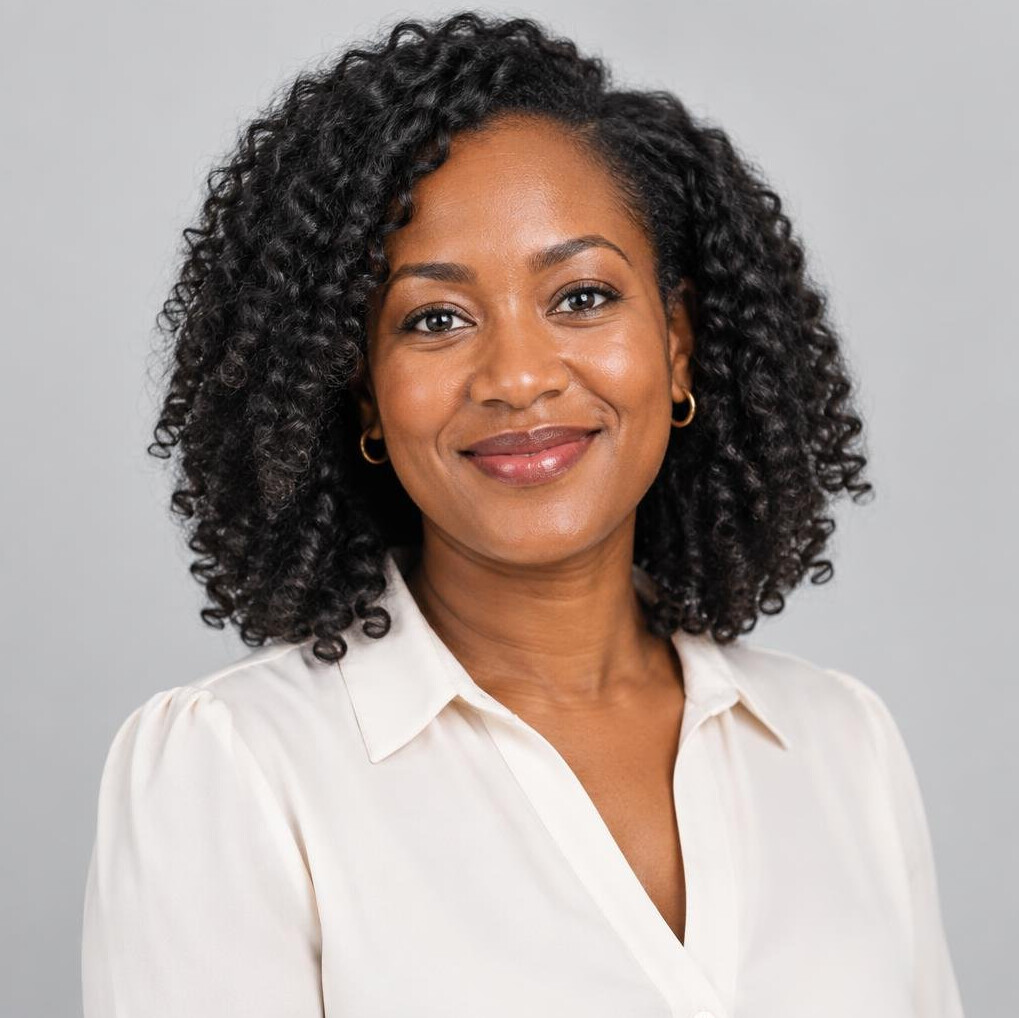 Studio headshot of a British female technical director smiling